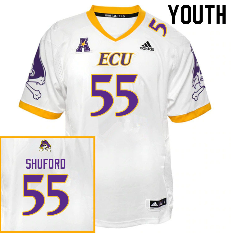 Youth #55 Jason Shuford ECU Pirates College Football Jerseys Sale-White